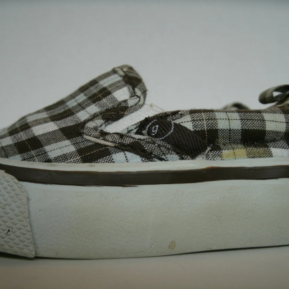 Gymboree Boys Shoes Brown Plaid Slip On Canvas Skate Sneakers Size 3